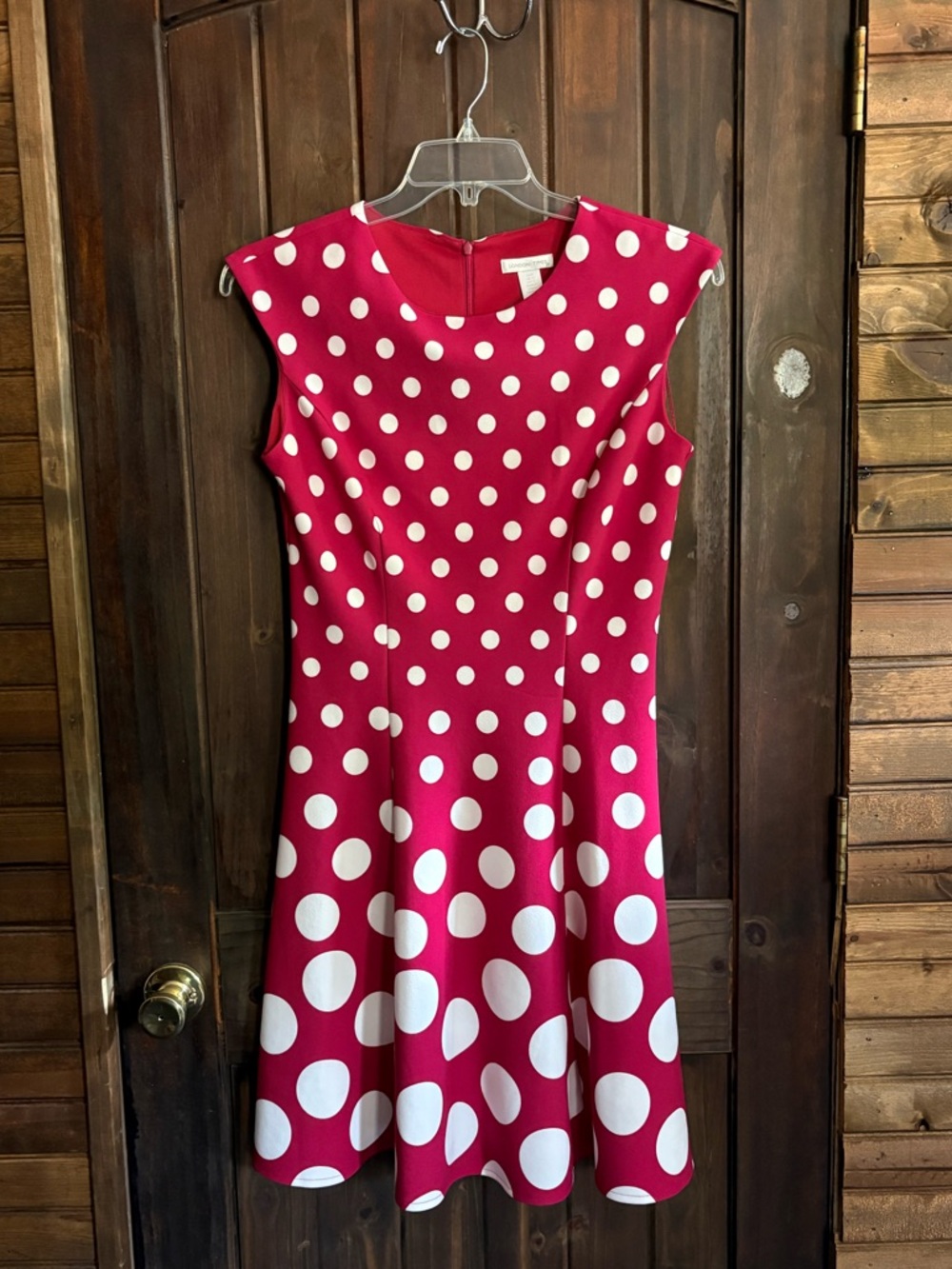 London Times Polka Dot Dress- Magenta & White- Size 8 - Picture 2 of 9